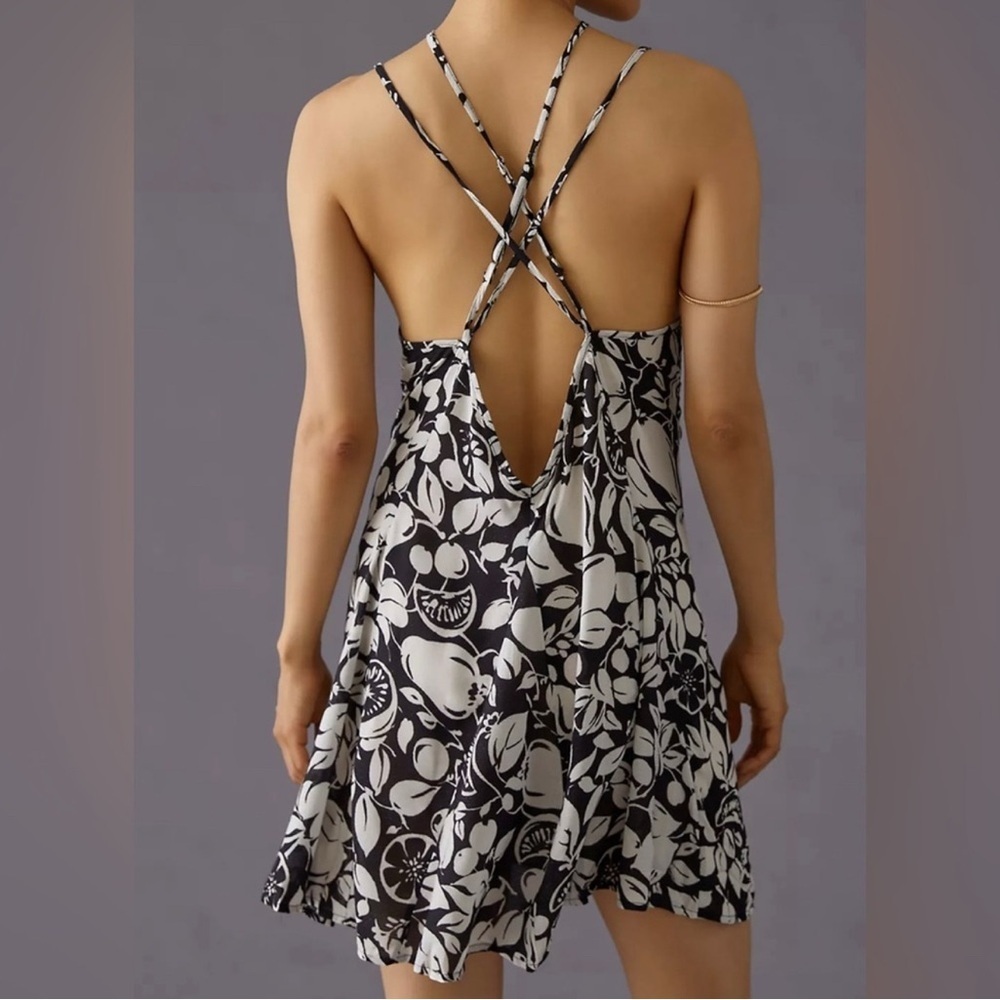 Anthropologie Black White Fruit Print Mini Dress Size XS NWT - Picture 3 of 5